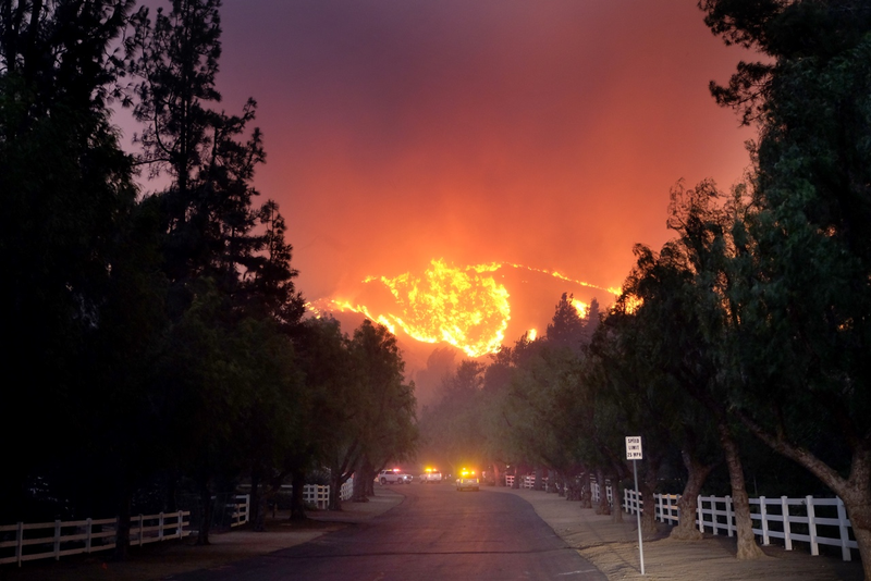 The Woolsey Fire burns towards Paramount Ranch on November 9, 2018 in Agoura Hills, California